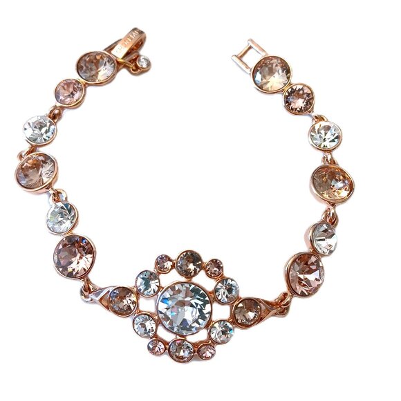 Vintage GIVENCHY Rose Gold-Tone Multi-Crystal Link Bracelet - Picture 1 of 2